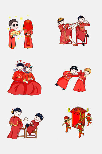 红色中式婚礼免抠设计素材