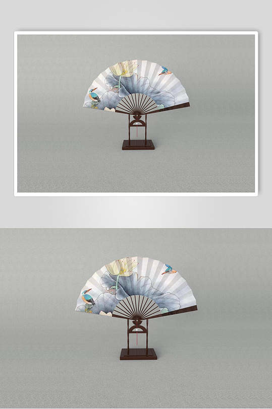 一把中国风水彩展示扇子展示样机