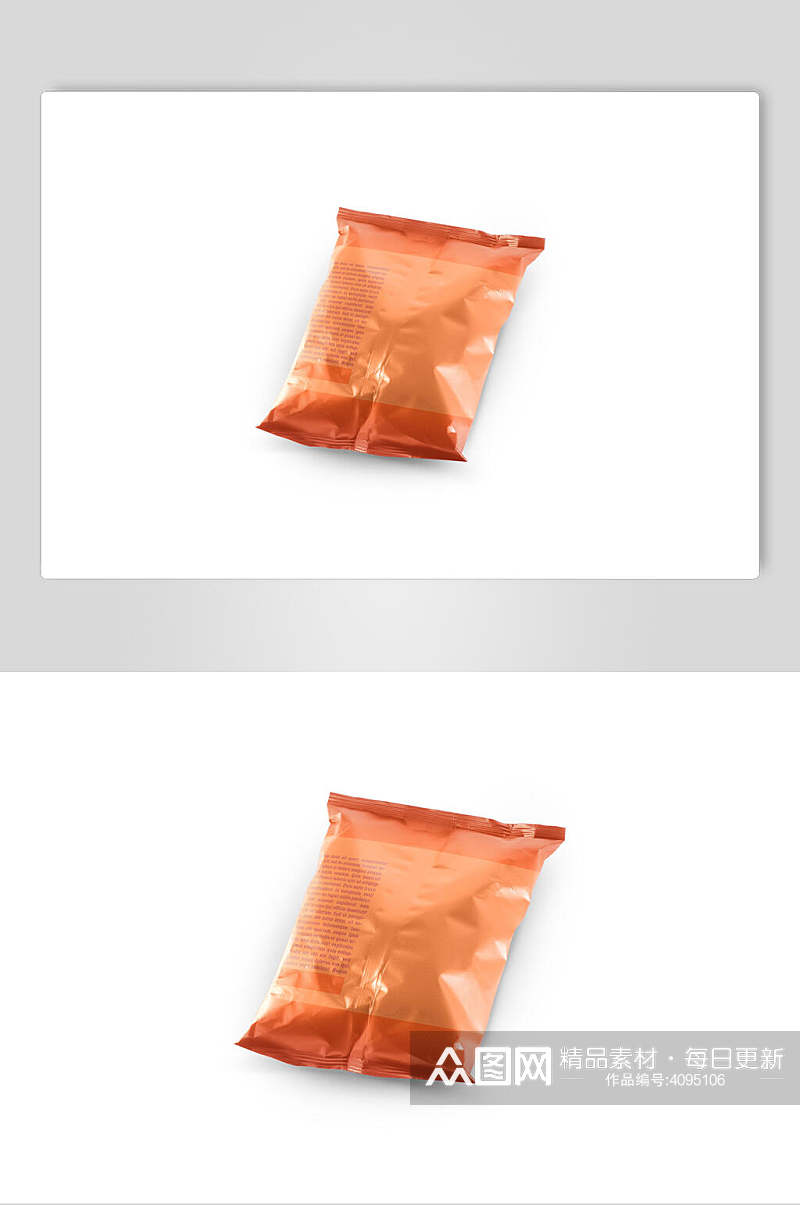 褶皱膨化袋橙色食品零食包装袋样机素材