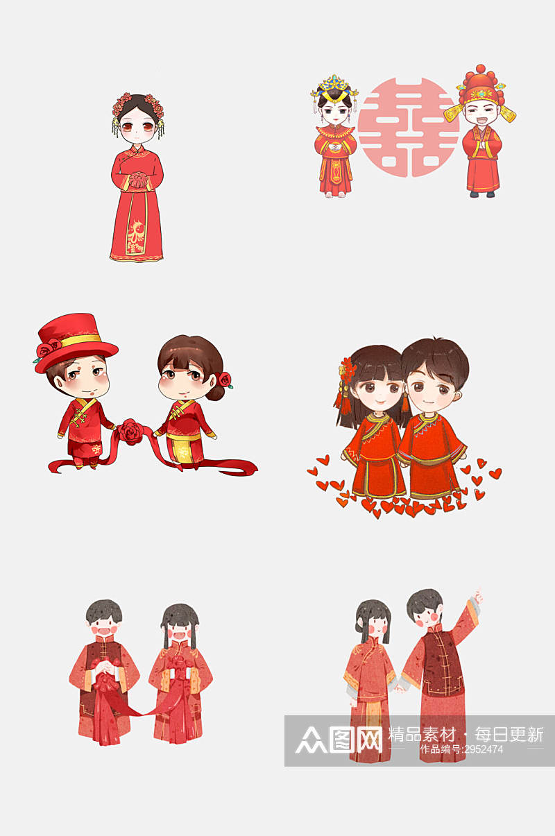 红色时尚中式婚礼免抠素材素材