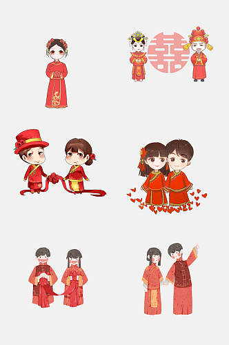 红色时尚中式婚礼免抠素材