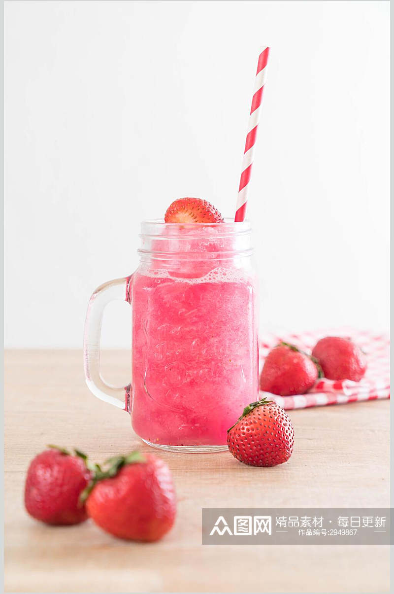 招牌美味草莓果汁夏日清凉摄影图素材