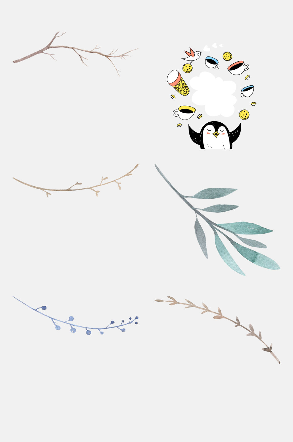 小清新树枝植物插画免抠素材素材