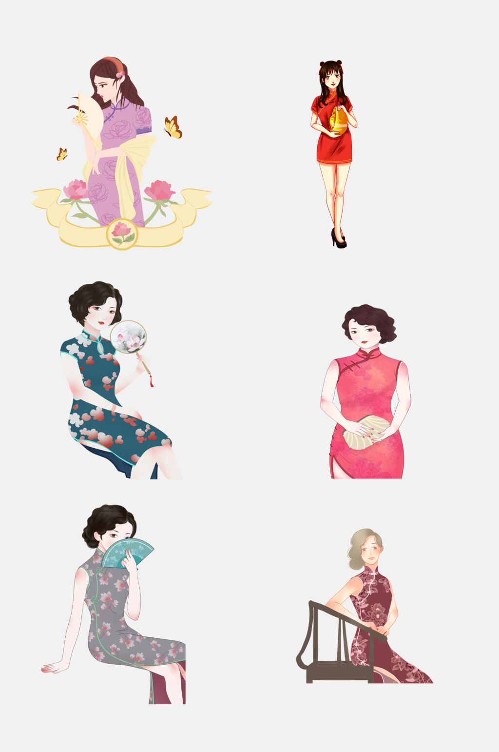 精致古风旗袍美女免抠设计素材素材