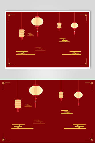 高端红色灯笼中式图纹元素素材