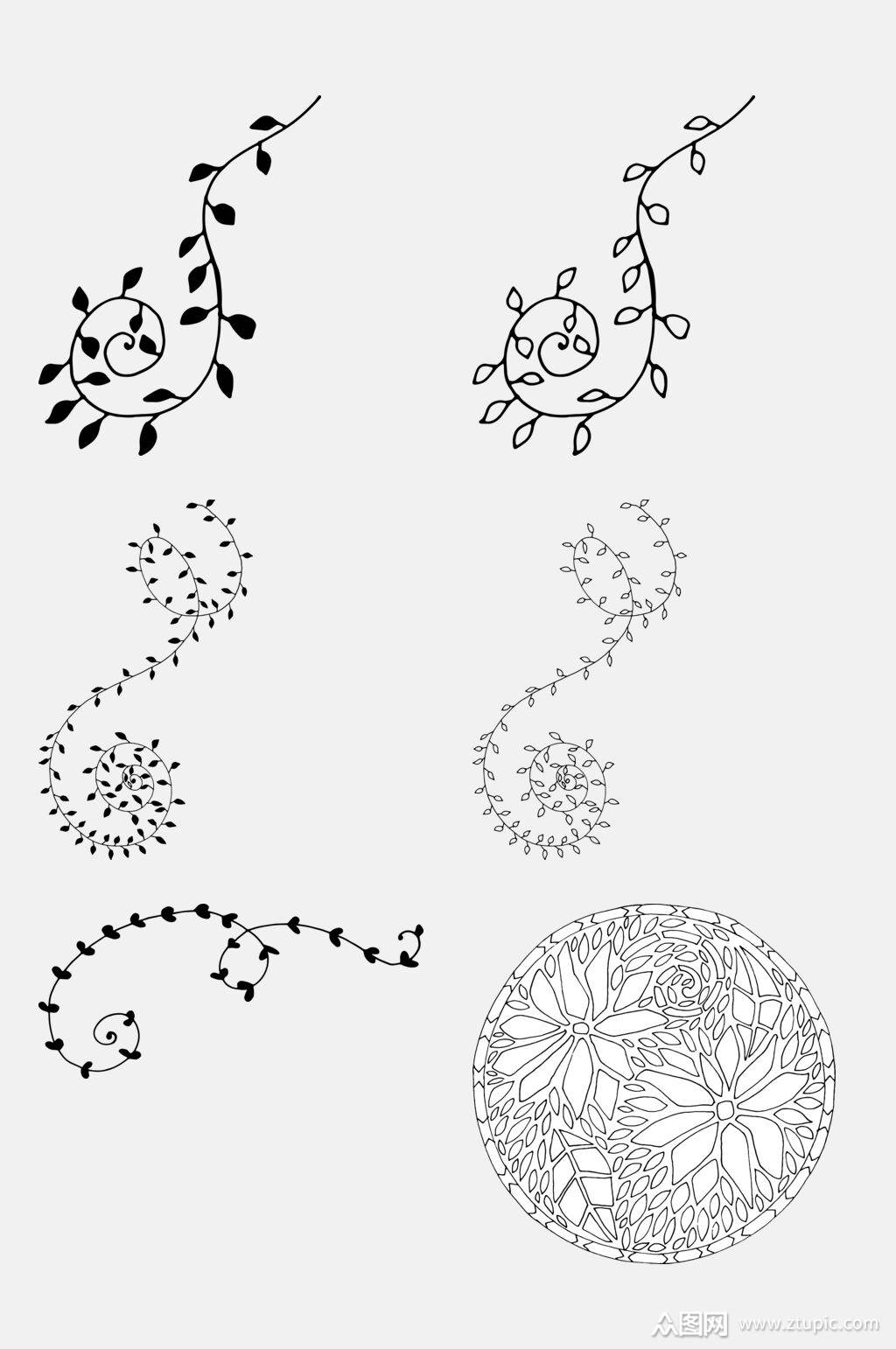 创意高端黑白树叶植物纹样免抠素材素材