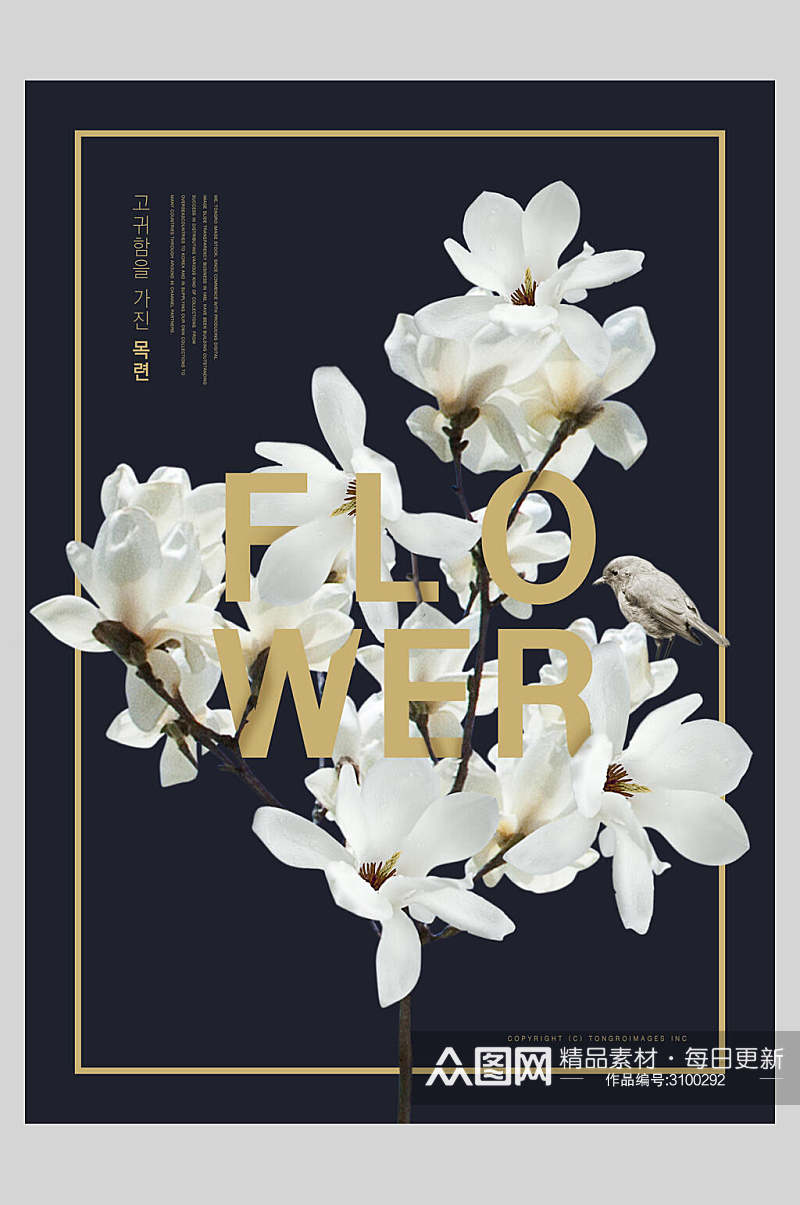 清新白色鲜花花卉宣传海报素材