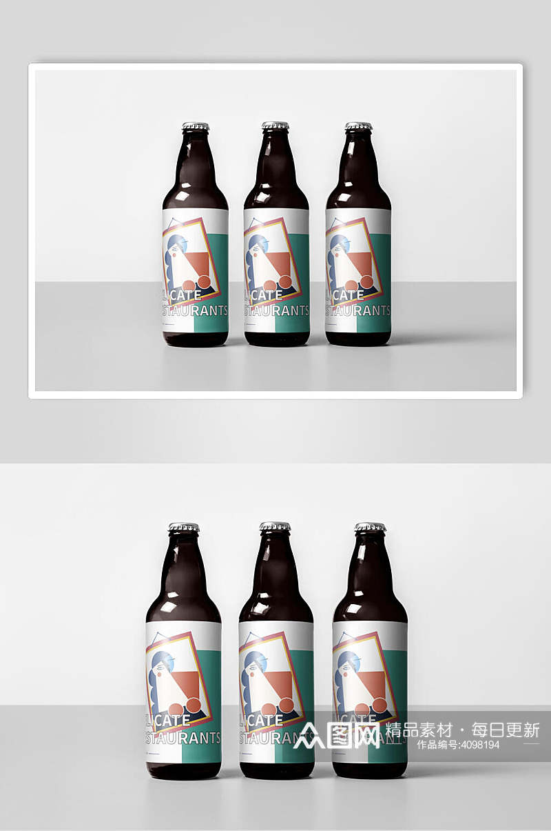 创意设计啤酒瓶贴图样机素材