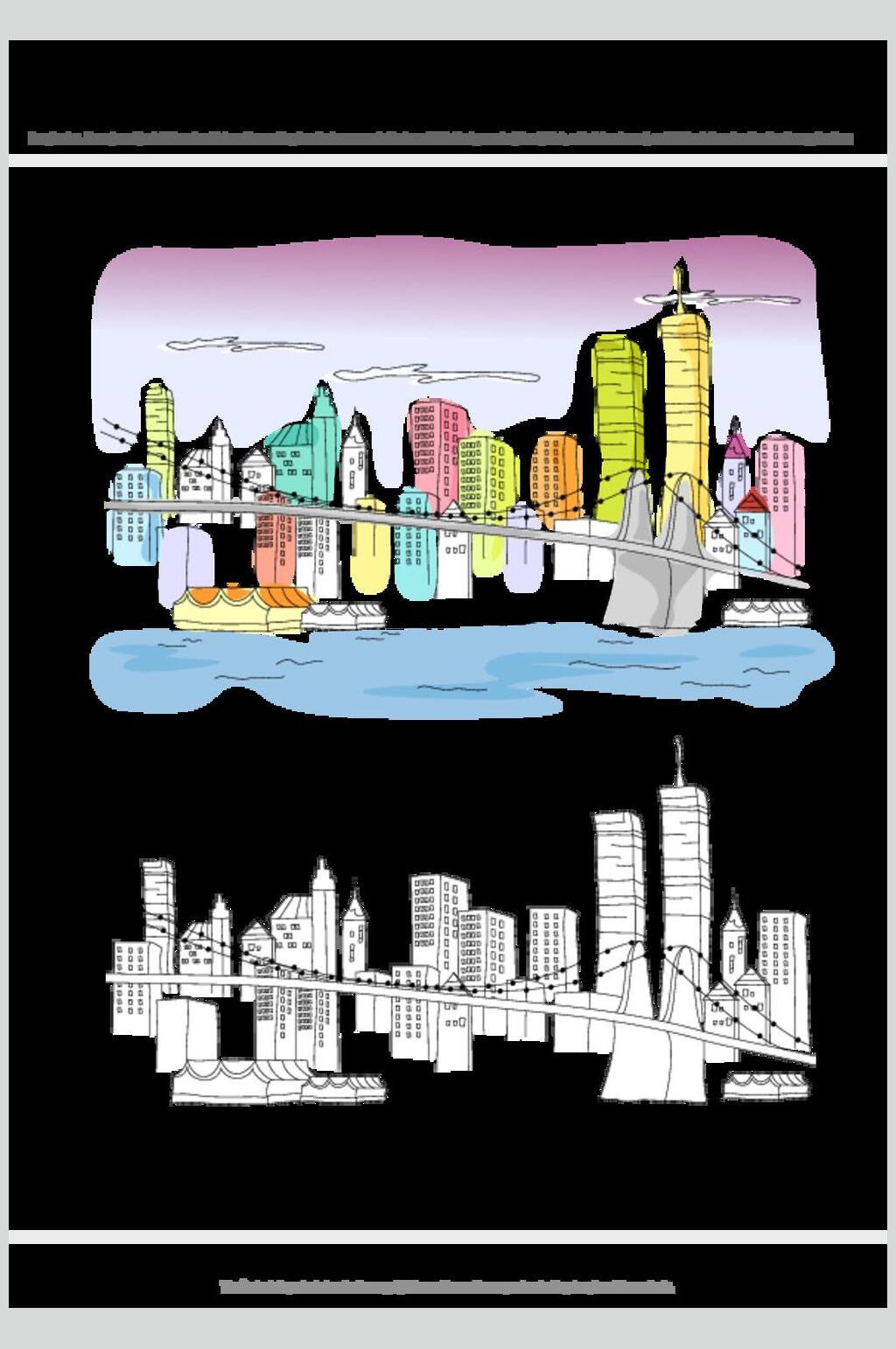 创意立交大桥城市建筑自然风光插画矢量素材素材
