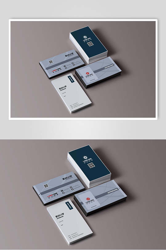 蓝色商务正反面名片样机