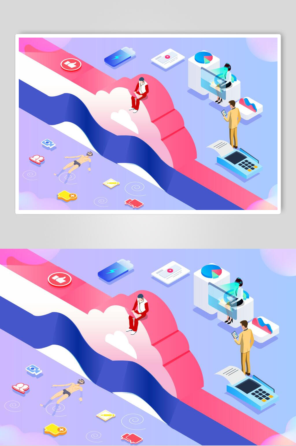 创意数据电商半立体插画场景矢量素材素材