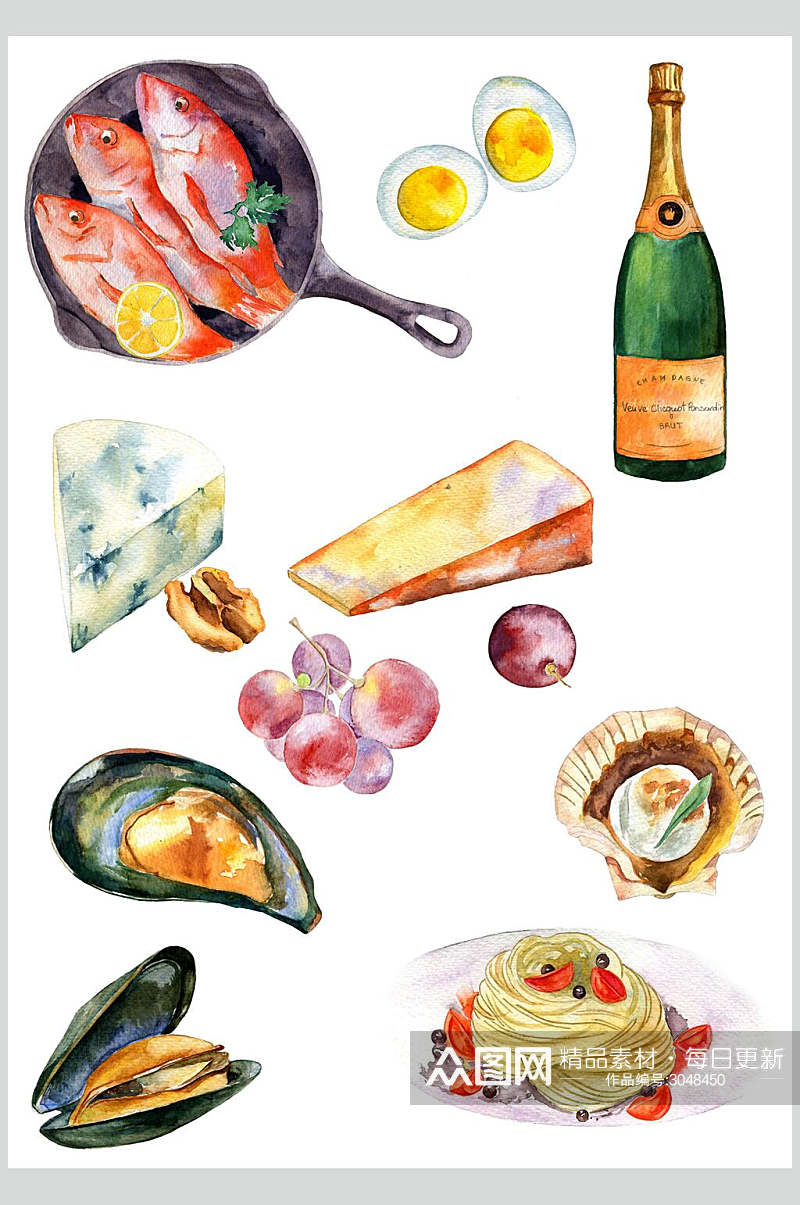 美味水彩美食菜品海鲜图片素材