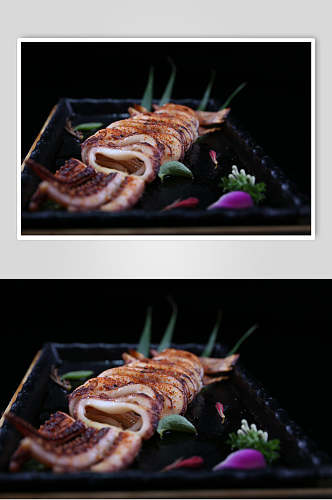 美食串串烤鱿鱼摄影图