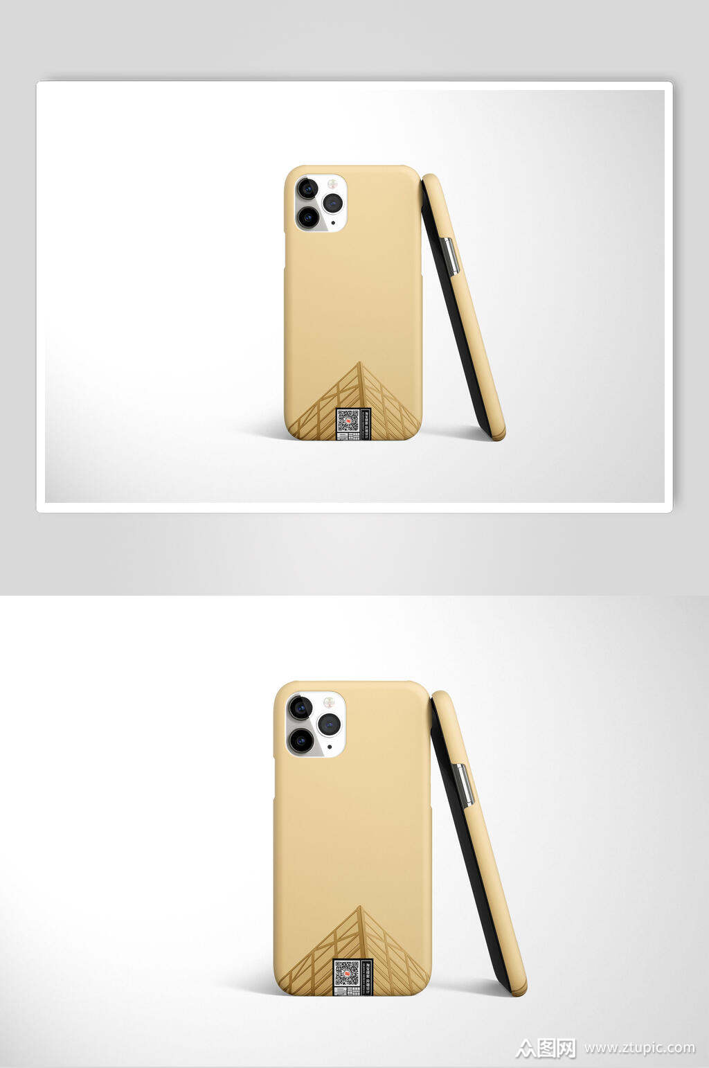 米黄色iphone十一手机壳贴图样机素材