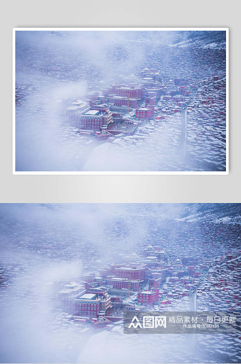 烟雾缭绕色达风景摄影摄影图素材