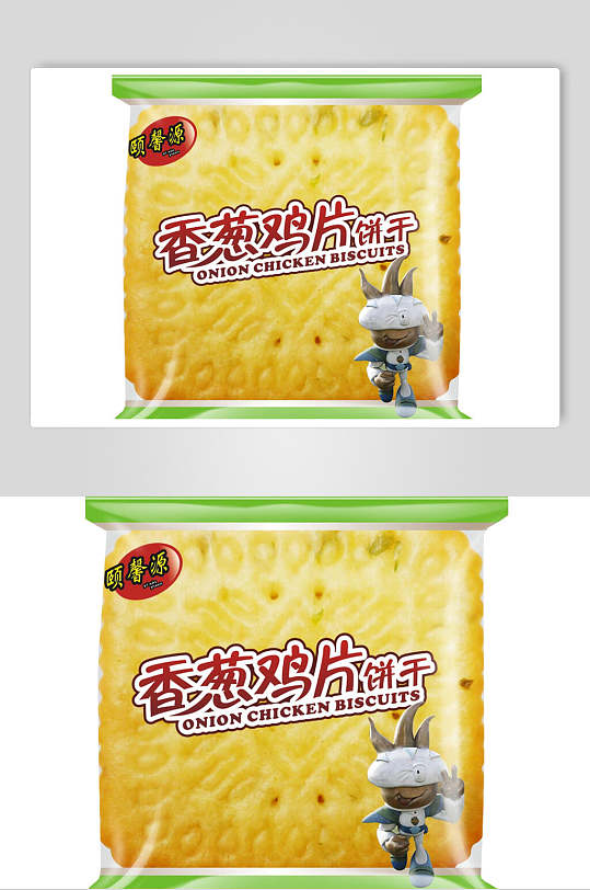 香葱鸡片饼干黄绿色塑料包装袋样机