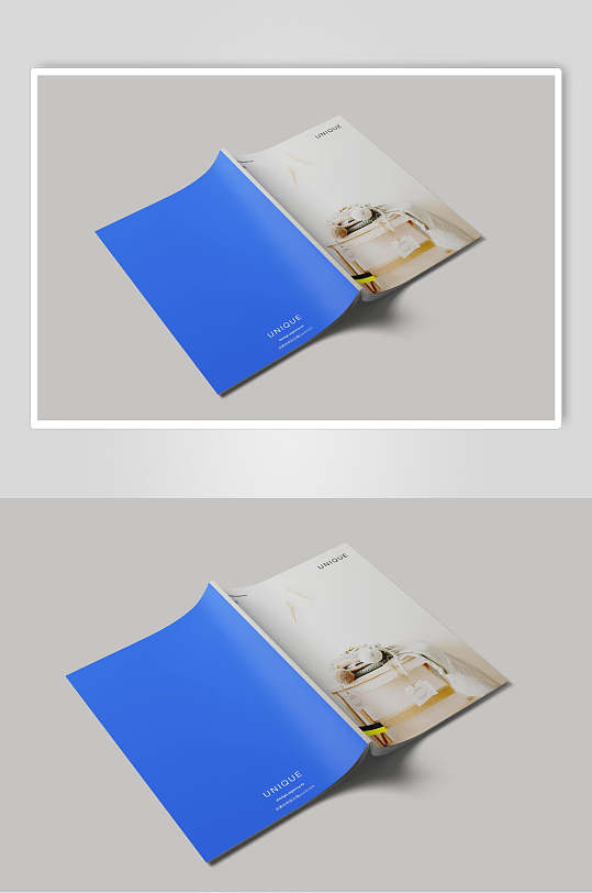 蓝色简约杂志品牌手册画册书籍样机