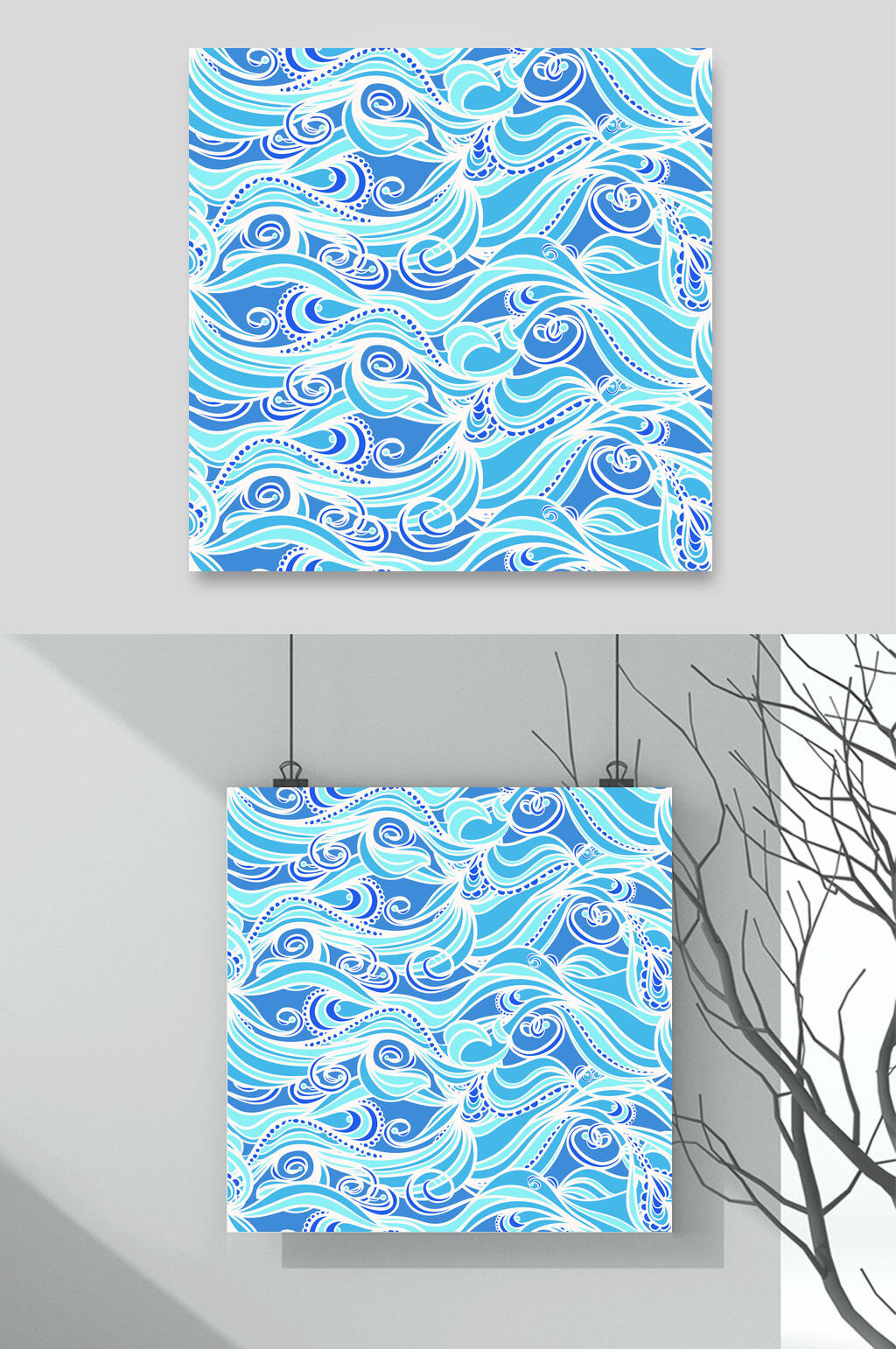 简约古典花纹海洋海浪矢量素材素材