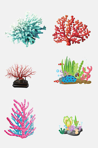 炫彩精致卡通珊瑚免抠素材