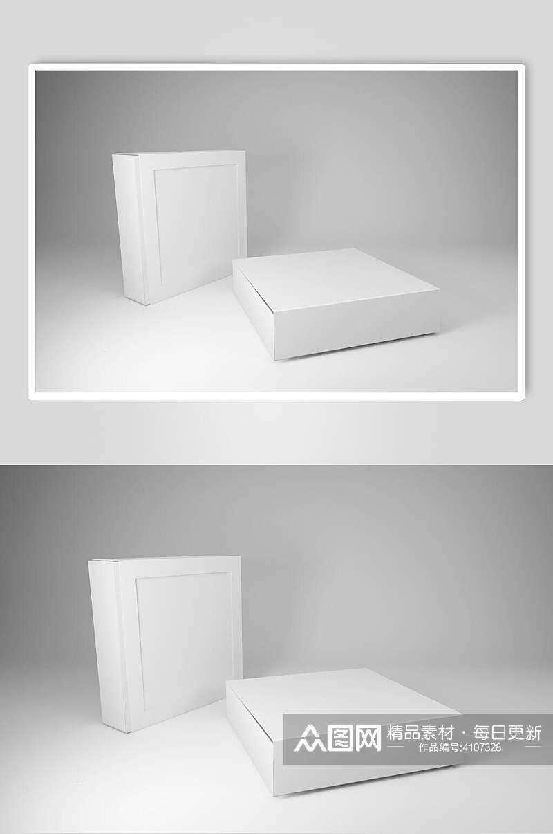 立体方形灰白色背景墙直立盒子样机素材