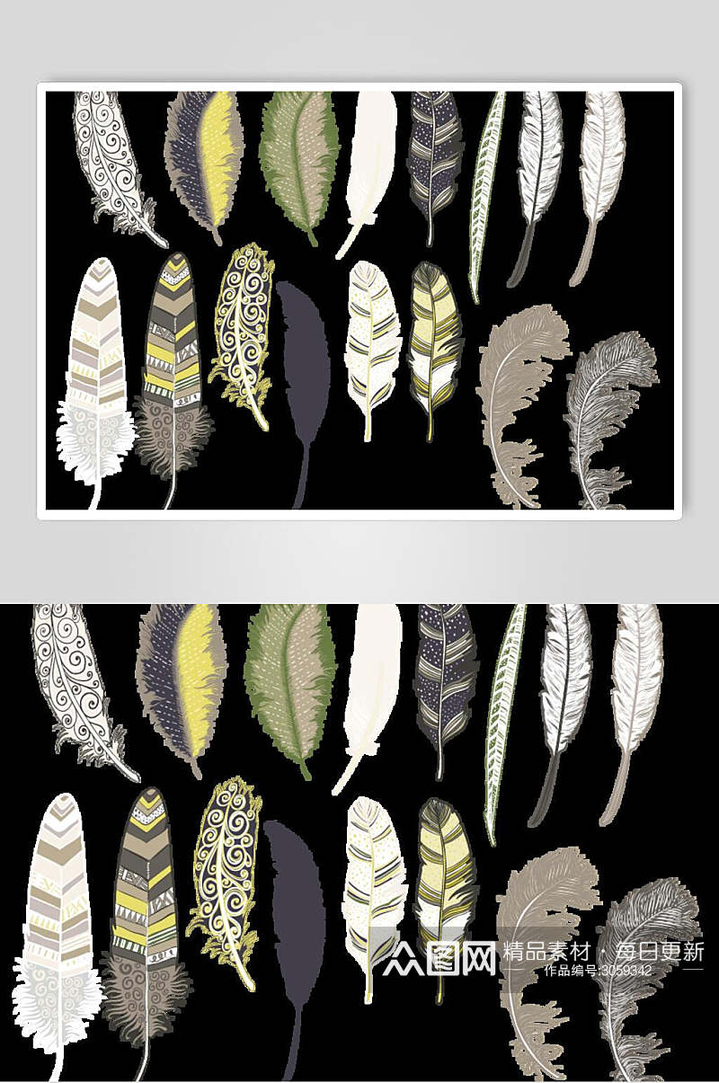 羽毛动物花卉纹样矢量素材素材