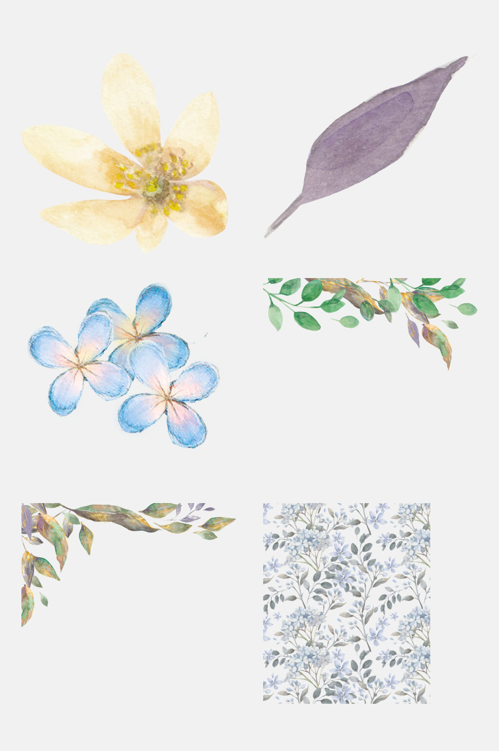 水彩唯美花朵水彩纹样免抠素材素材