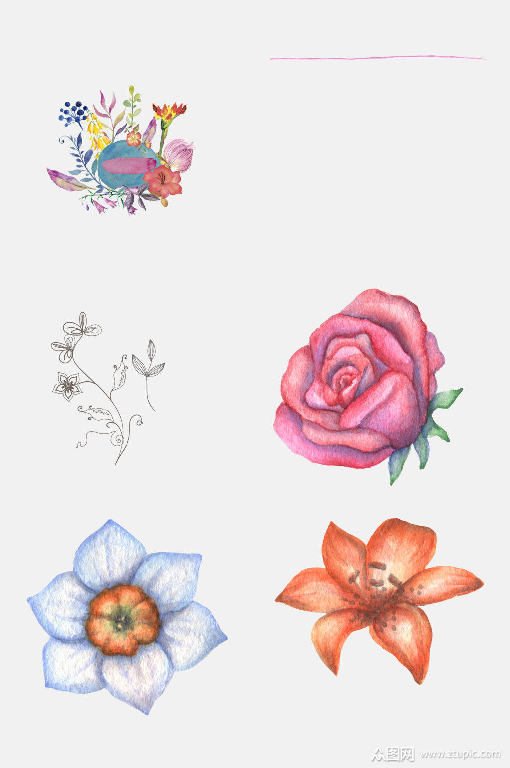 水彩文明花朵花朵植物纹样免抠设计素材素材