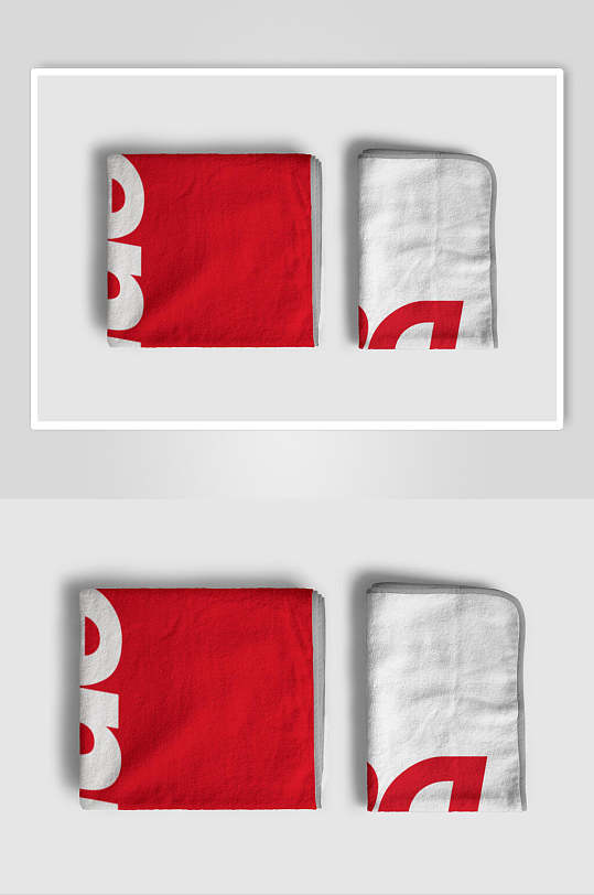红白简约运动毛巾浴巾印花展示样机
