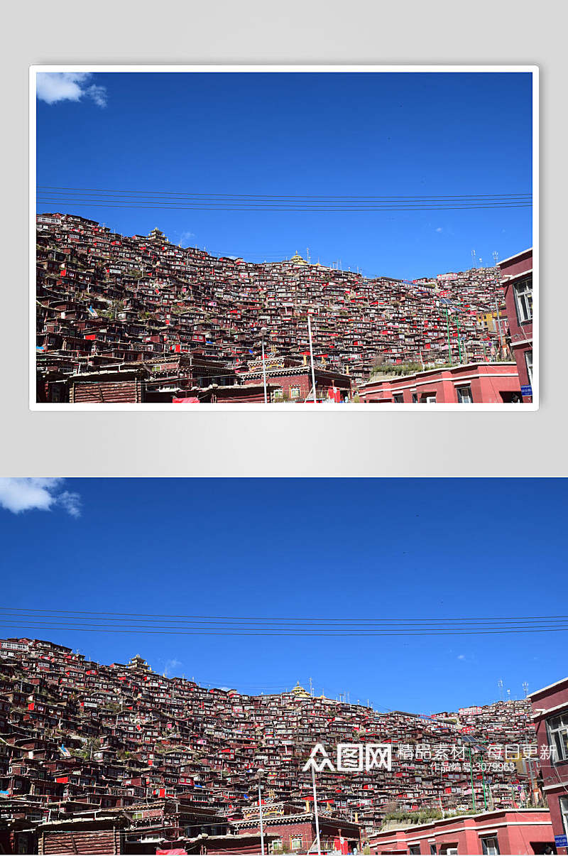 蓝色天空色达风景图片素材