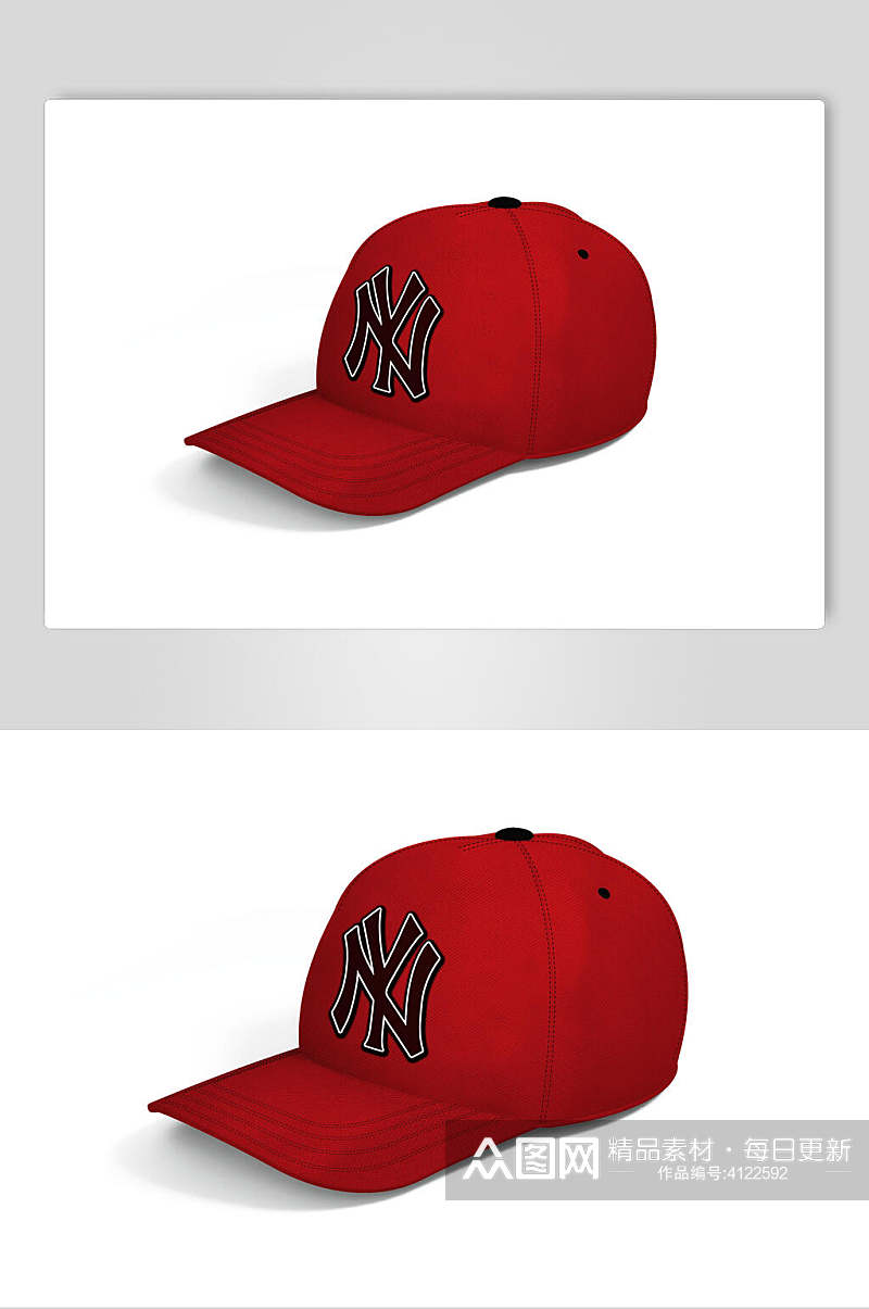 圆孔英文字母线条红黑色棒球帽样机素材