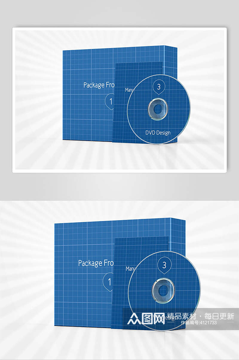 线条方格数字圆形蓝色光盘包装样机素材