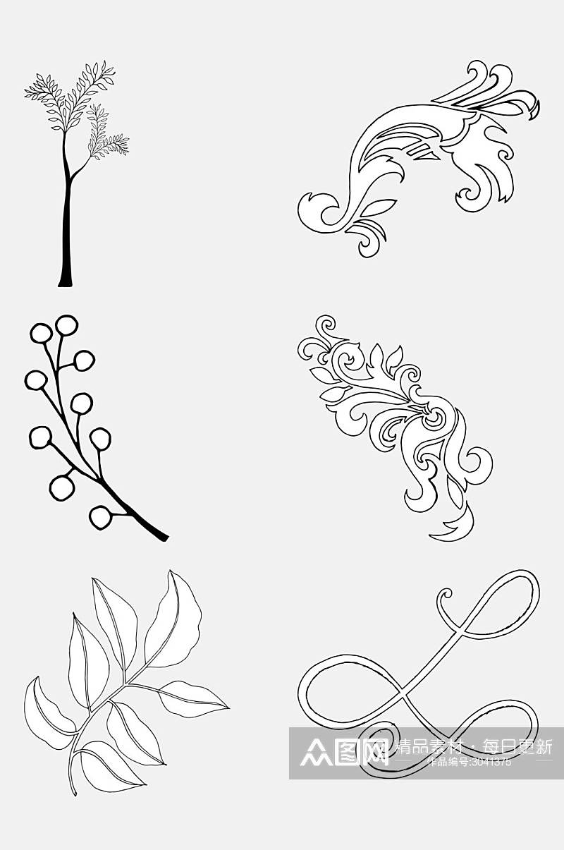欧式黑白花卉纹样免抠素材素材