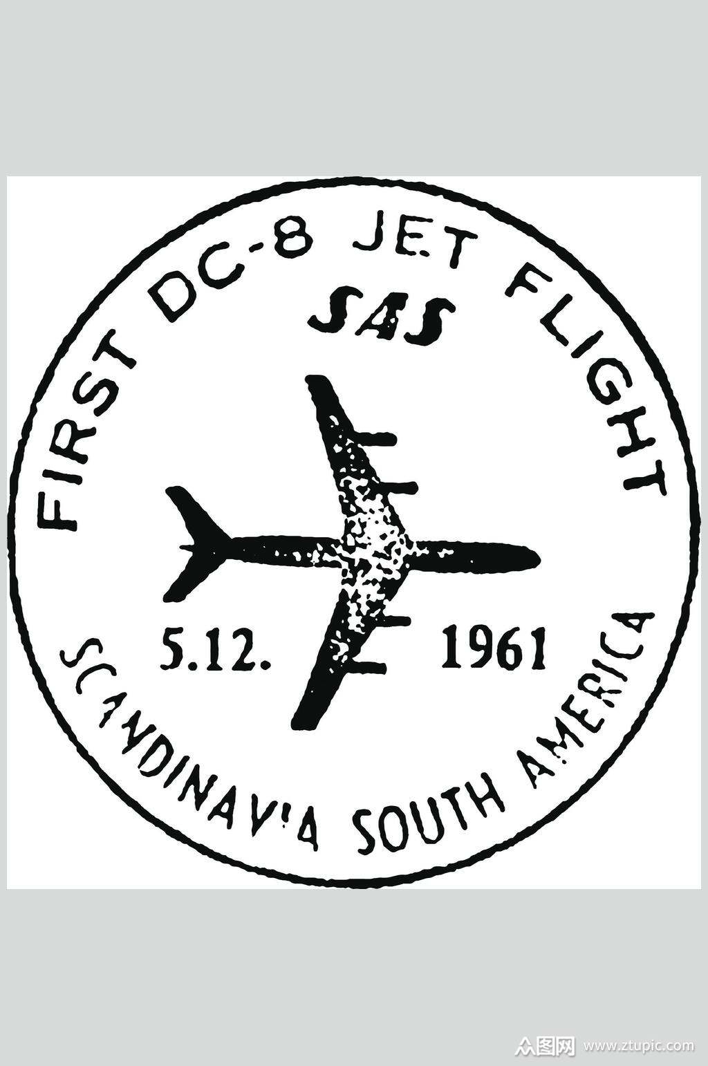 创意飞机邮戳印章矢量素材素材