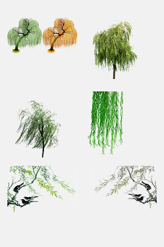 手绘柳树枝条植物免抠设计素材