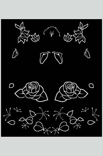 黑色花卉简约线条装饰边框矢量素材
