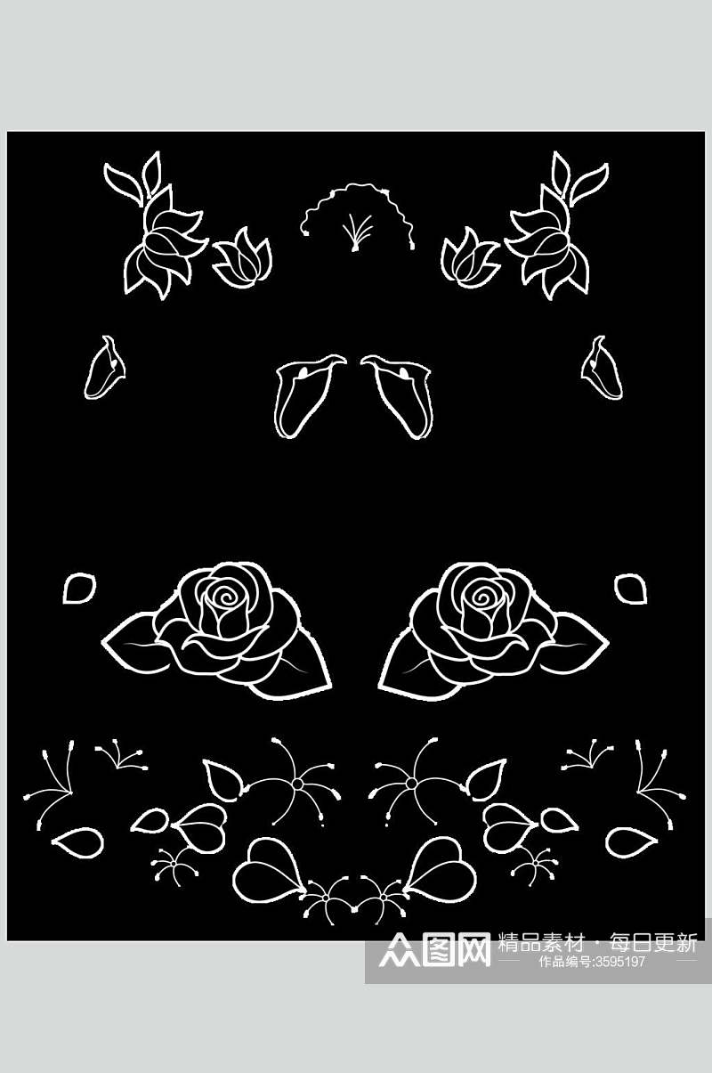 黑色花卉简约线条装饰边框矢量素材素材