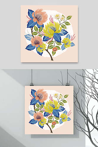 时尚创意唯美森系风水彩花卉婚礼卡片背景矢量素材