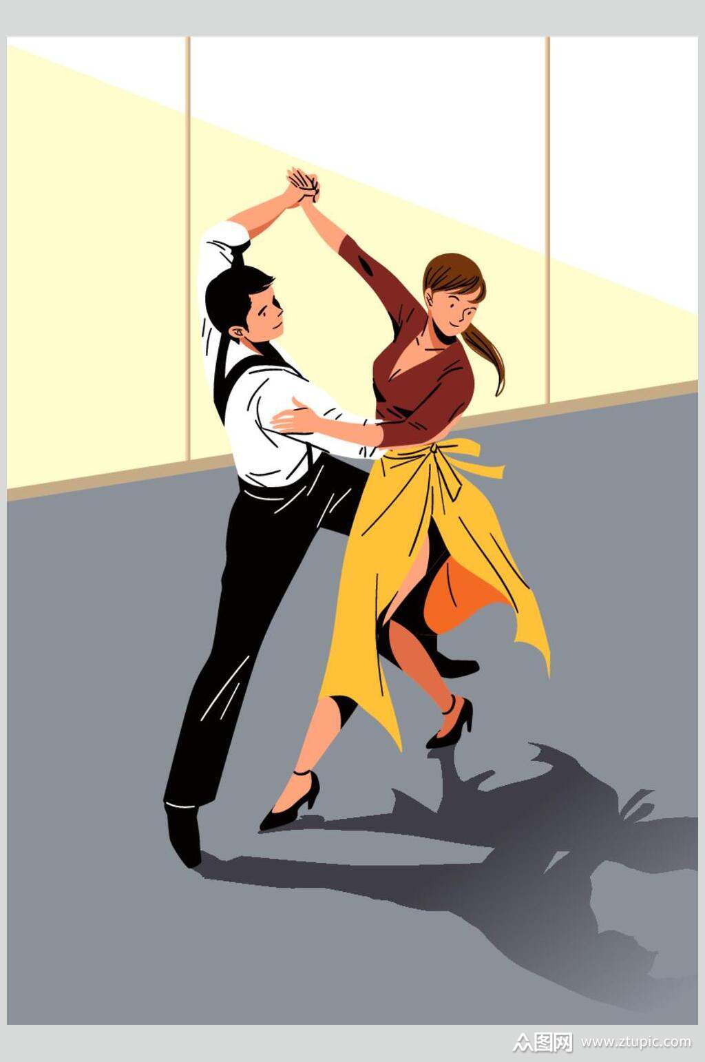 卡通恰恰舞运动场景插画矢量素材素材