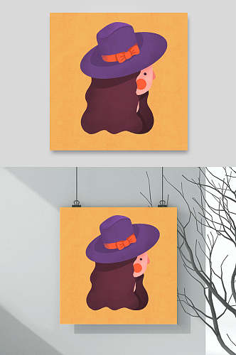 紫帽子女卡通人物头像插画素材