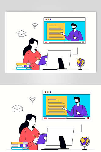 互联网在线教育插画矢量素材