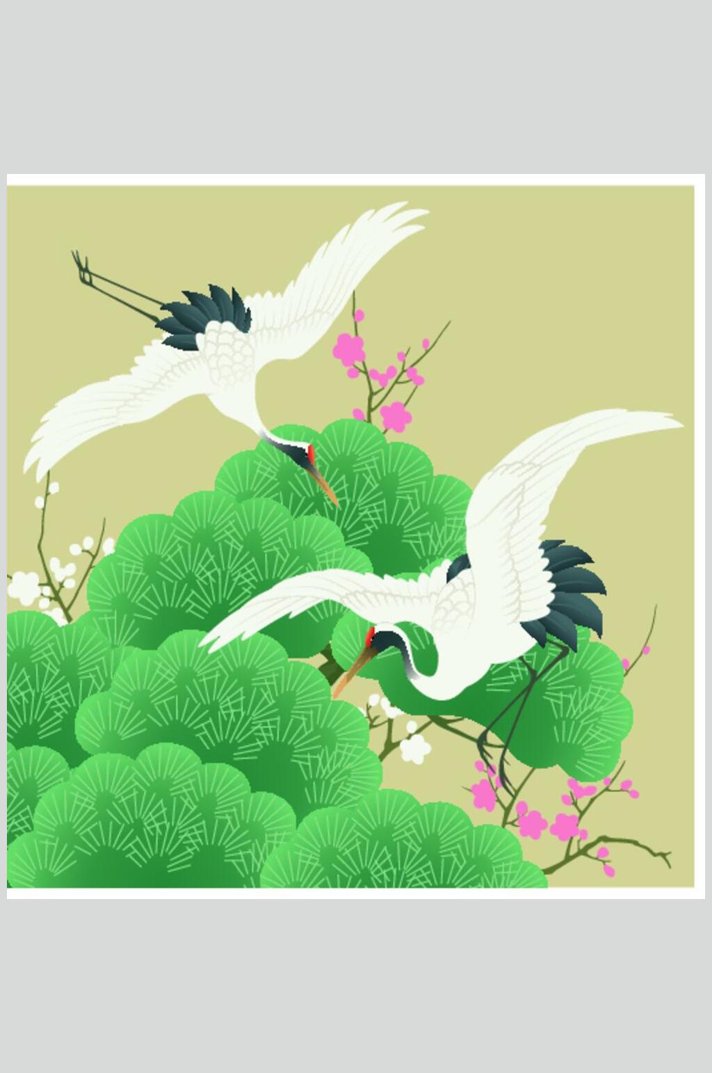 国潮风鹤古典传统花纹矢量素材素材