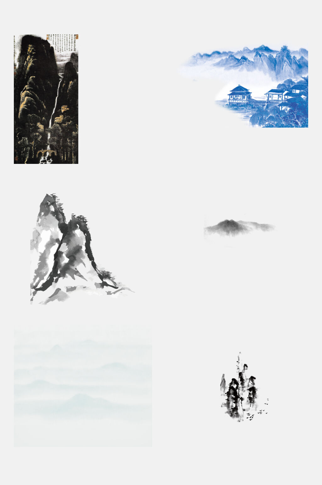 简约大气水墨山水图案免抠元素素材素材