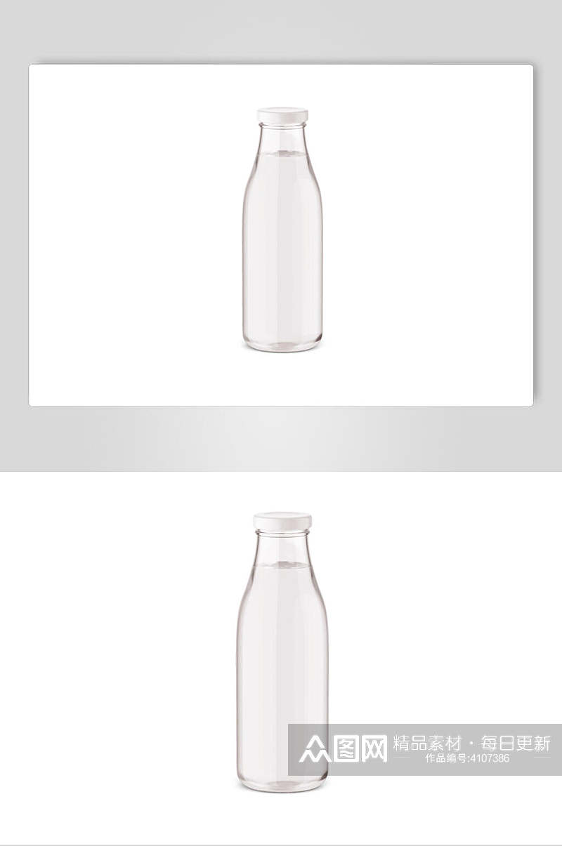 透明圆形盖子灰白色牛奶玻璃瓶样机素材