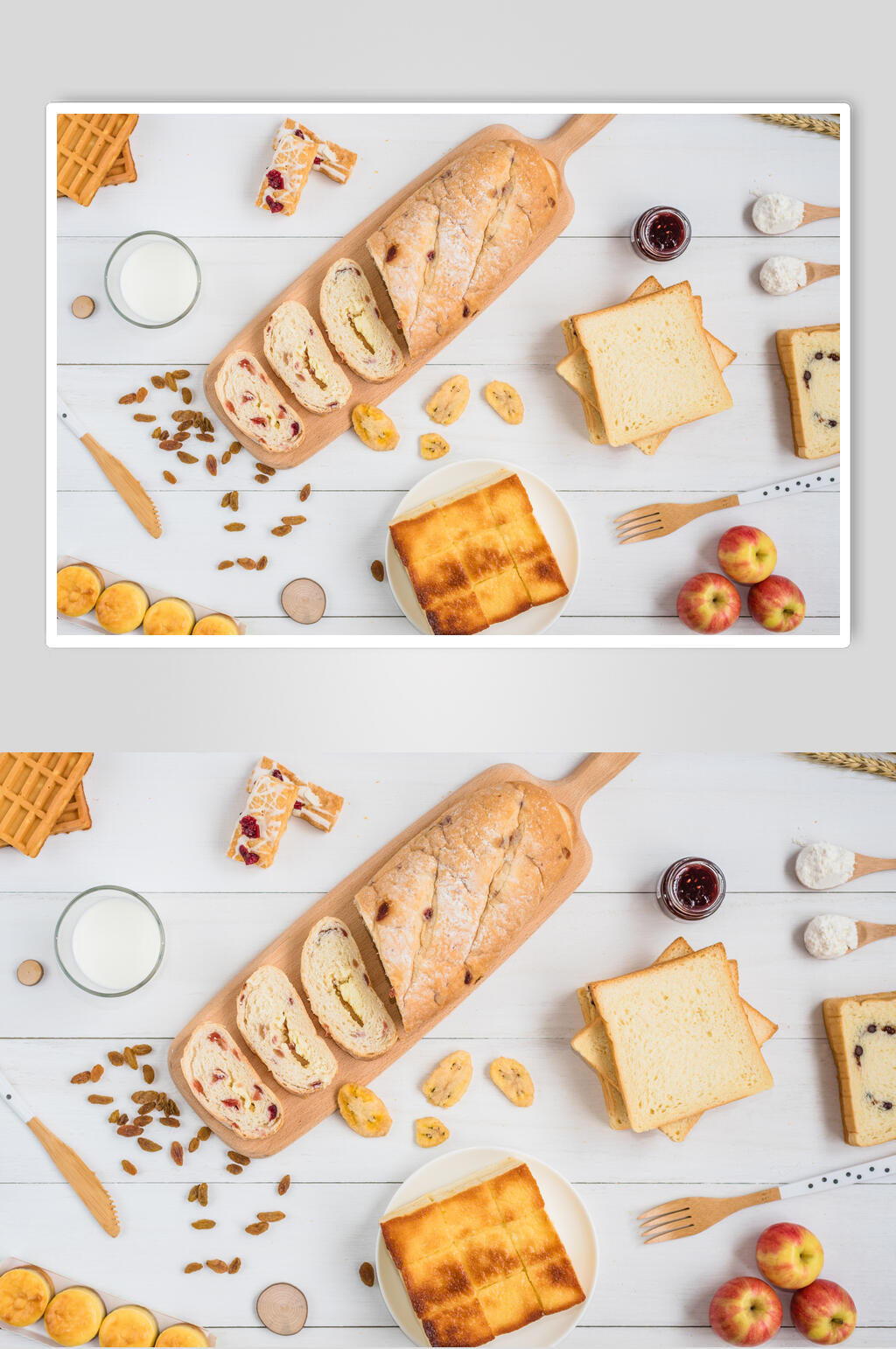 时尚美味牛奶烘焙面包摄影图片素材