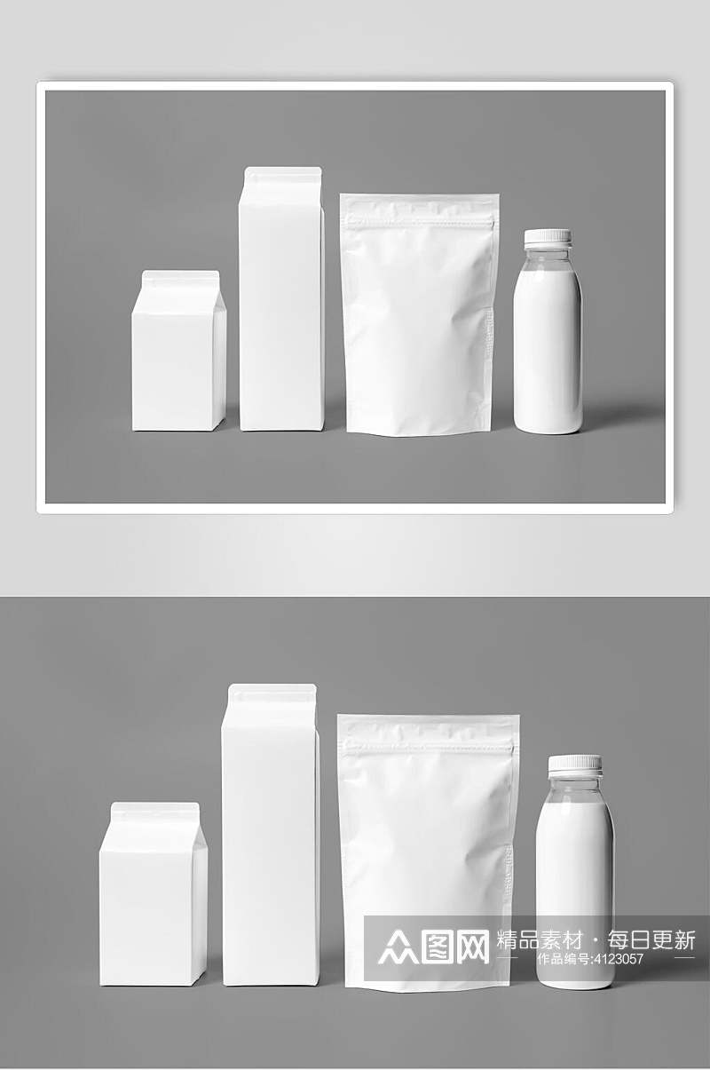 立体方形膨化袋灰白色牛奶包装样机素材