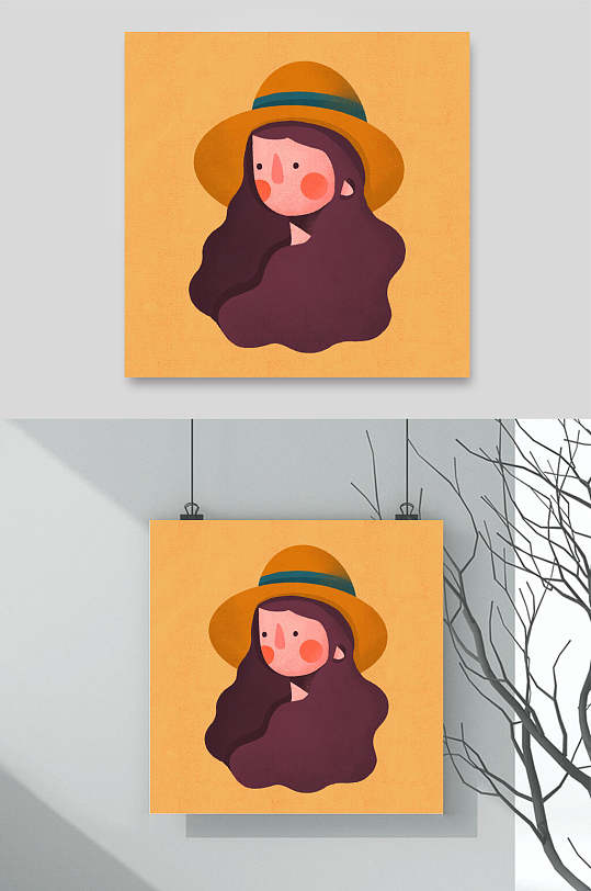 悬挂式卡通人物头像插画素材