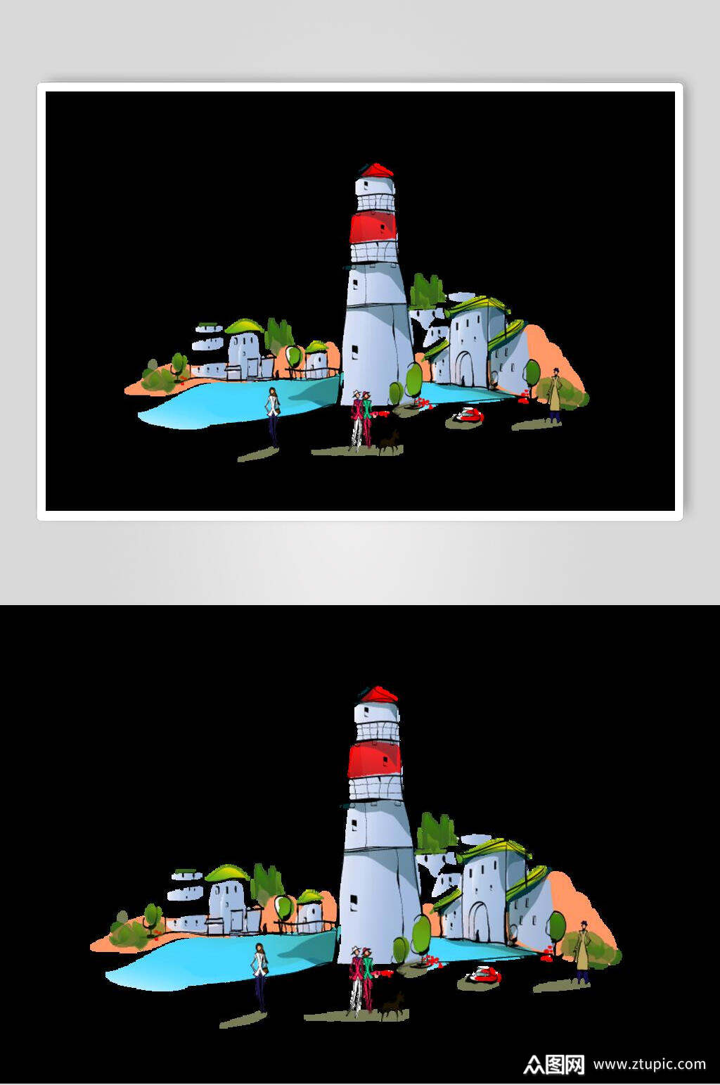 瞭望塔城市建筑自然风光插画矢量素材素材