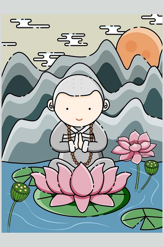 线条时尚创意高端和尚插画矢量素材