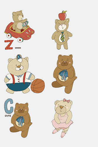 可爱卡通字母熊免抠素材