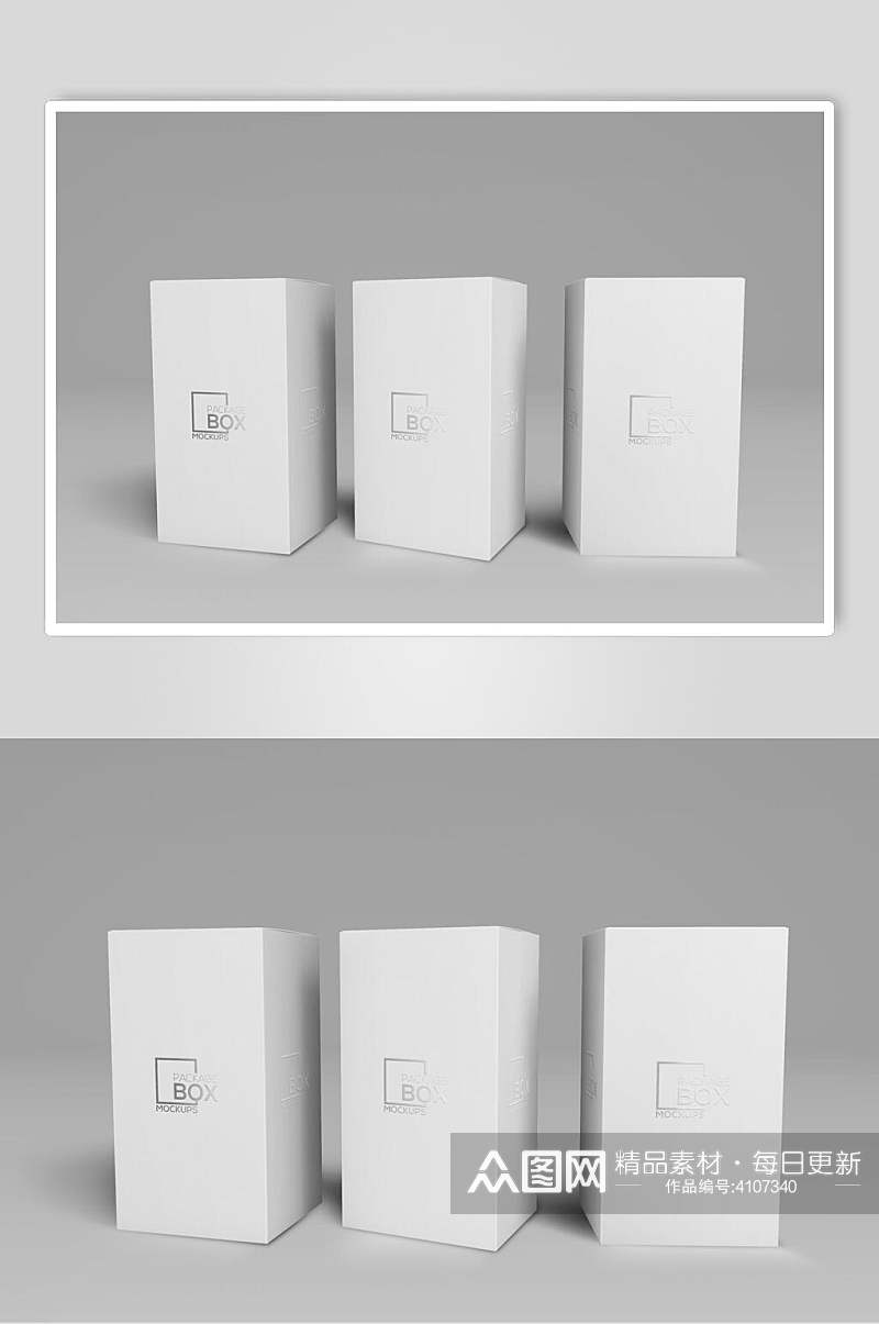 正视图立体方形白色礼品包装盒样机素材